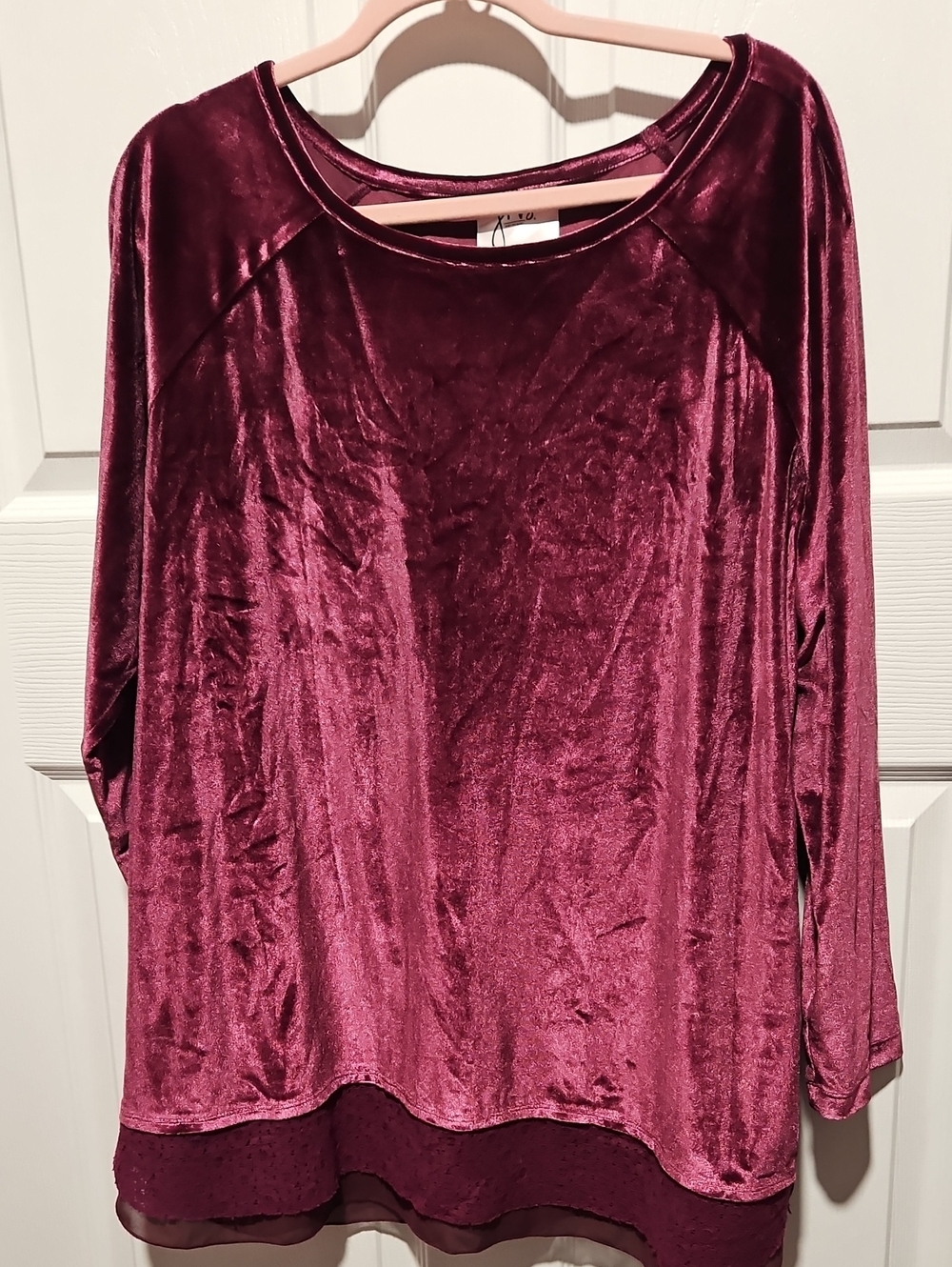 Just My Size Velour Long Sleeve Shirt In Wine
